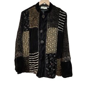 VINTAGE Patchwork Flasnback boho Black and Gold Women's Jacket